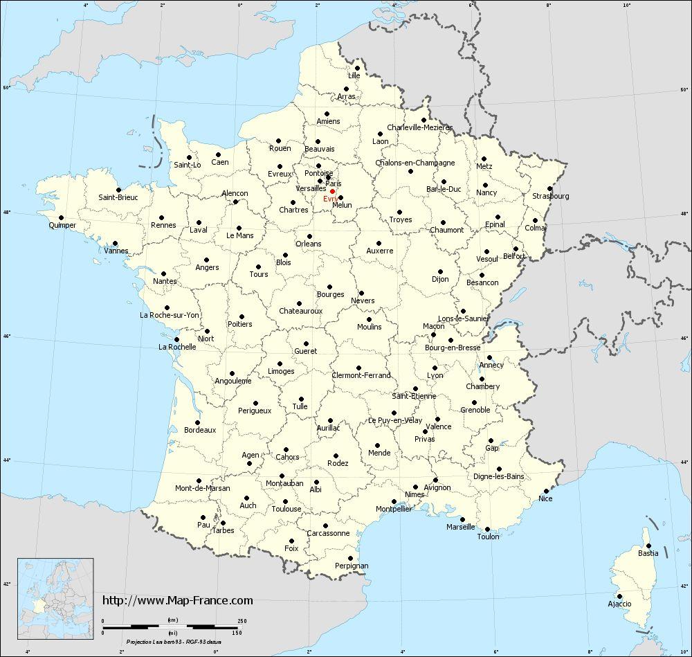Karta över Frankrike med städer - Karta över Frankrike och städer