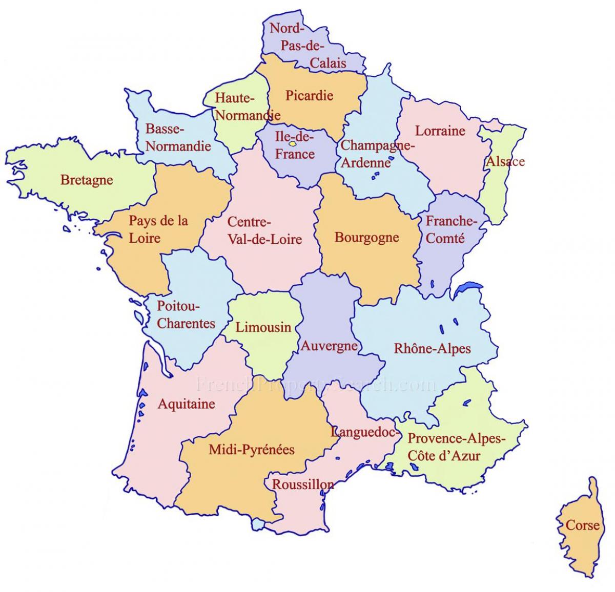 Google karta Frankrike regioner - Detaljerad karta över Frankrike