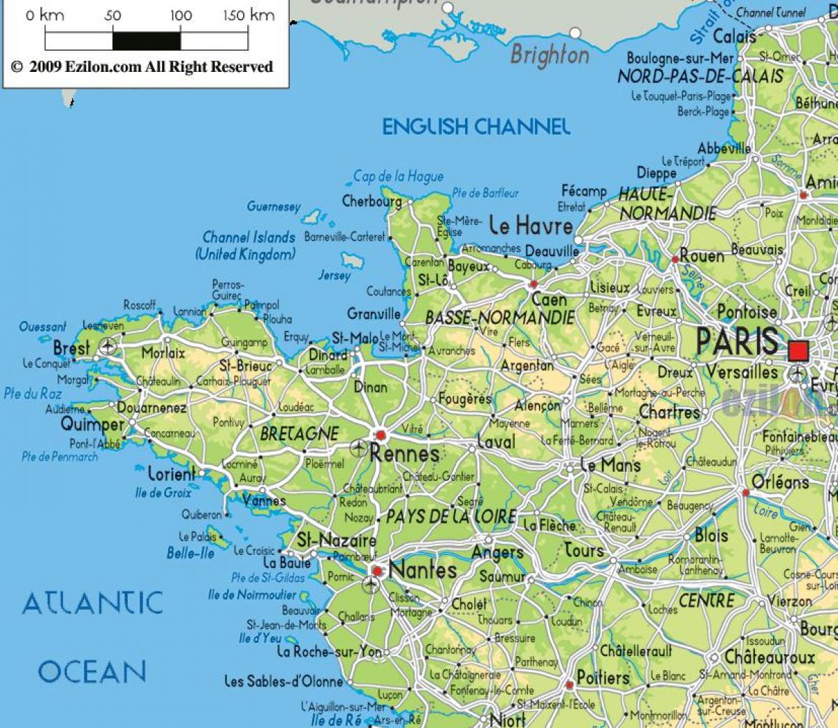 Karta över Nordvästra Frankrike 